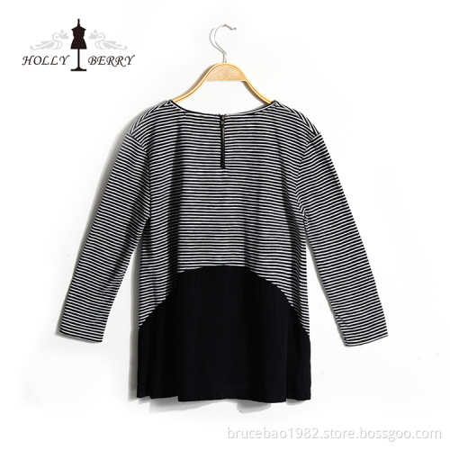 V-neck Fashion Bernapas Hitam Putih Bergaris Womens Autumn Shirts